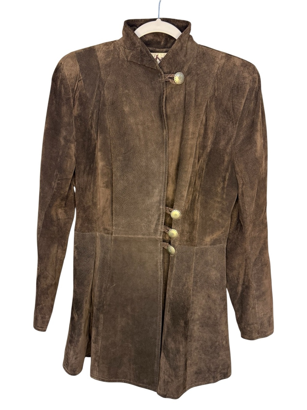 Char Santa Fe Vintage Brown Suede Leather Long Jacket Coat Size 10